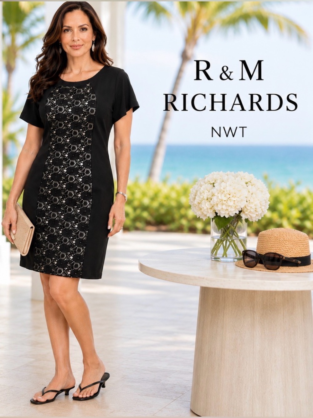 NWT R & M Richards Dress 6 Black Lace Made In USA LBD Evening Wear Career NEW